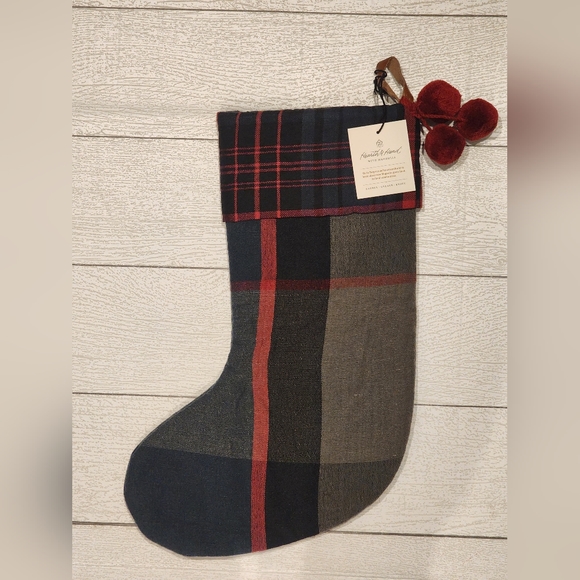 Hearth & Hand Magnolia -Christmas Stocking - Black/Green/Red Plaid w/Pom… - Picture 2 of 7
